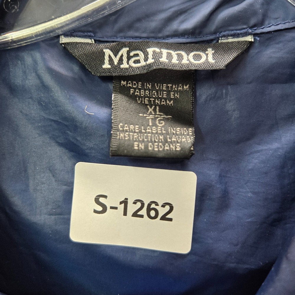 Marmot Men Jacket XL Blue Colorblock Windbreaker Full Zip Pockets Logo Hooded - Picture 2 of 10